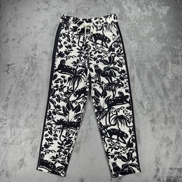 Maeve Anthropologie Black White Floral Cat Tenley Twill Track High Rise Pants XS - Picture 1 of 12